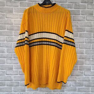 Vintage Bare Fox Urban Gear Sweater XL Yellow Stripe Mock Neck Streetwear